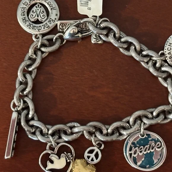 Brighton Silver Charm Bracelet with Heart and Peace Charms - Picture 7 of 13
